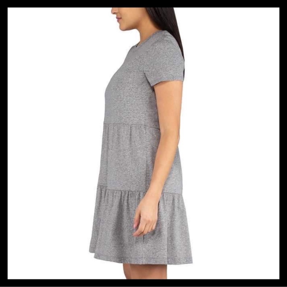 Nicole Miller Tiered Short Sleeve Dress in Grey NWT L Large - Picture 2 of 6